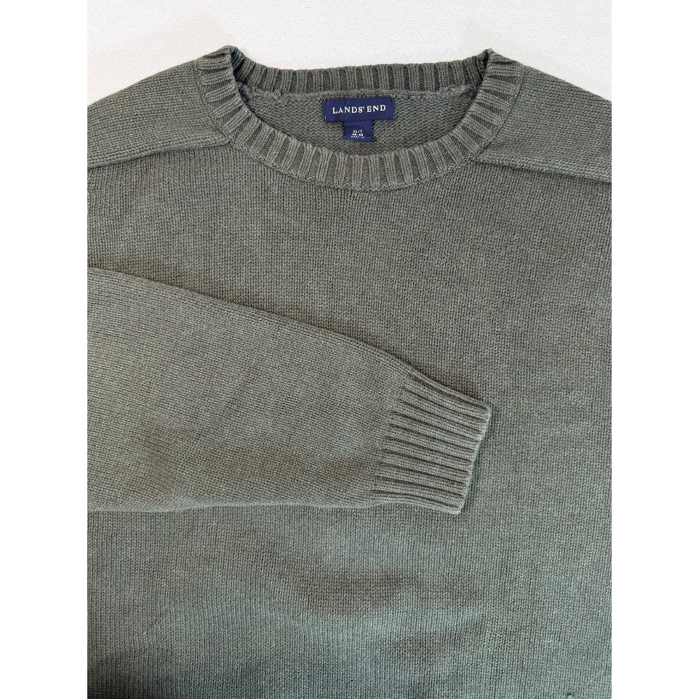 Lands' End Drifter Sweater Mens XL/T Olive Green Cotton Crew Neck Old MoneyEUC